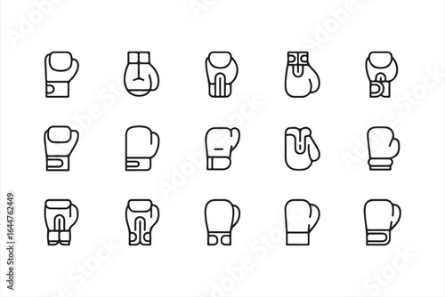 Boxing and Combat Sports Equipment Icons in Minimalist Style