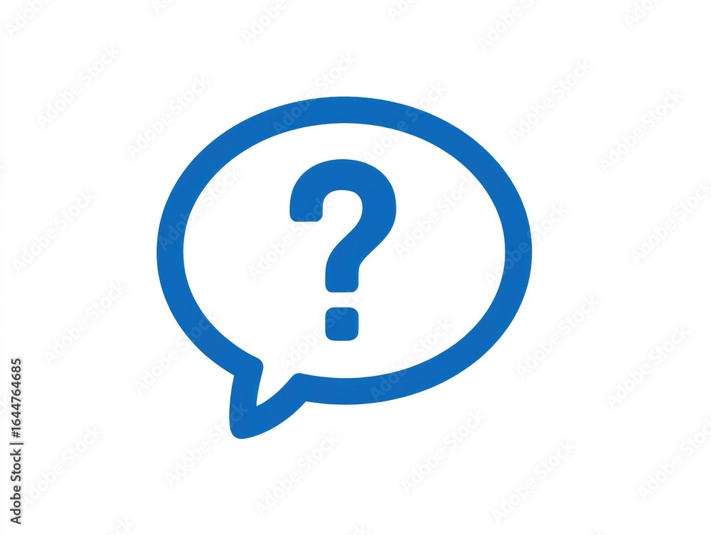 A simple, blue speech bubble graphic with a question mark inside A simple, blue speech bubble graphic with a question mark inside