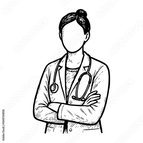 Professional Female Doctor with Folded Arms in Medical Uniform Illustration