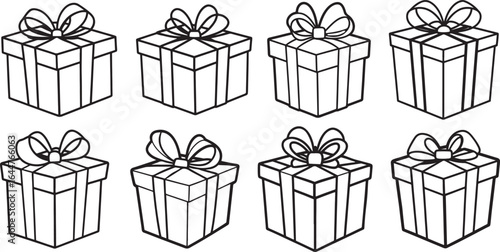giftbox line art, coloring book page line art drawing, vector and illustration