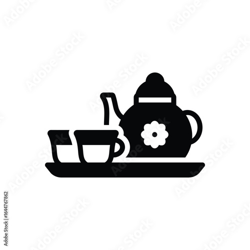 Black solid icon for tea set