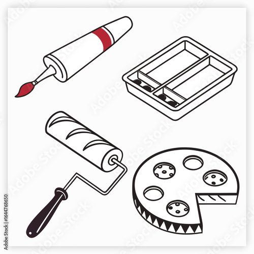 Art Supplies Line Icons. Editable Stroke.