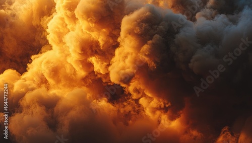 Fiery orange and gray smoke clouds fill the frame