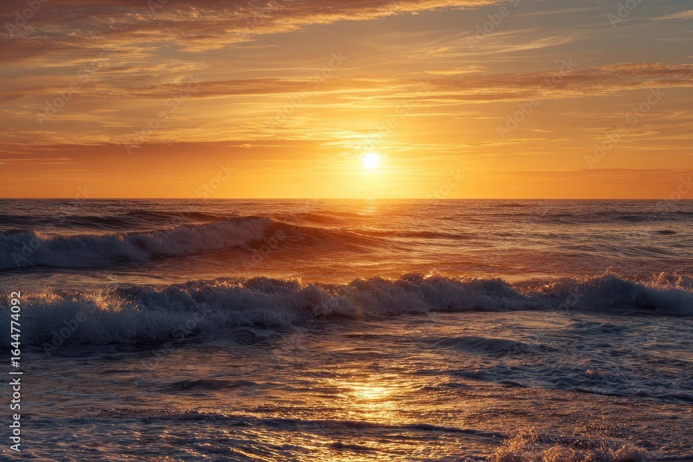 Golden sunset over a turbulent ocean Golden sunset over a turbulent ocean