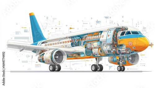 Detailed cutaway view of an airplane, showcasing its inner workings