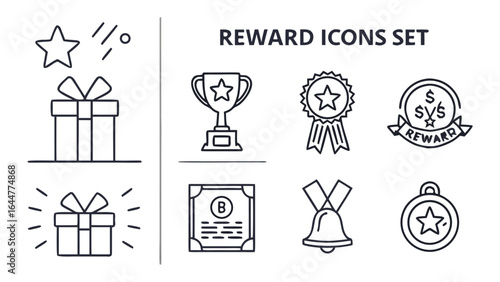 reward set of web icons in line style a collection