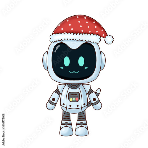 Cute robot wearing Santa hat.