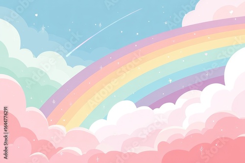 Pastel rainbow sky with fluffy clouds (2)