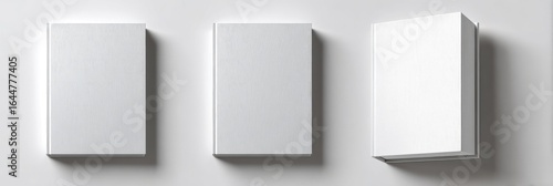 Three blank, white book covers