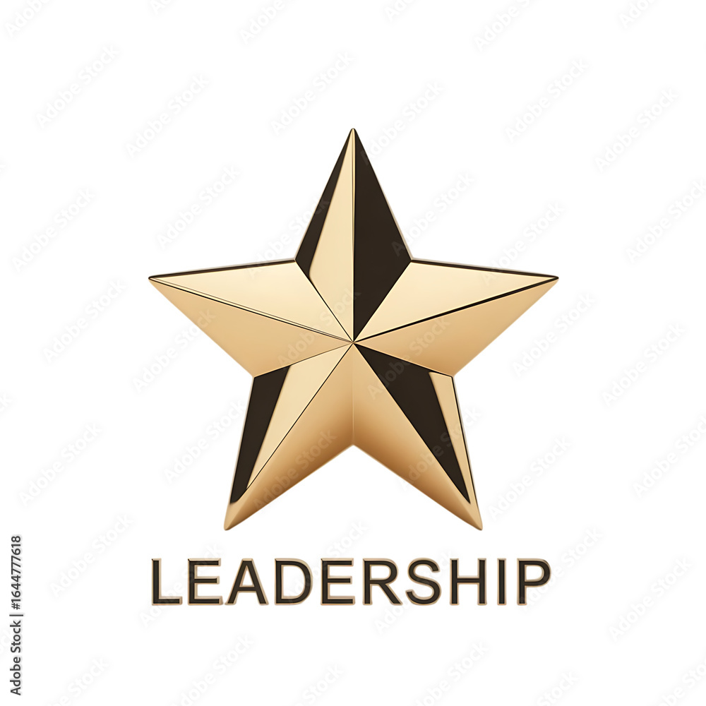 Obraz premium Golden star award with leadership text isolated on transparent background