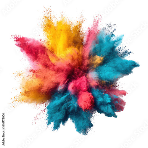 Colorful powder explosion, studio shot, black background, celebratory event design