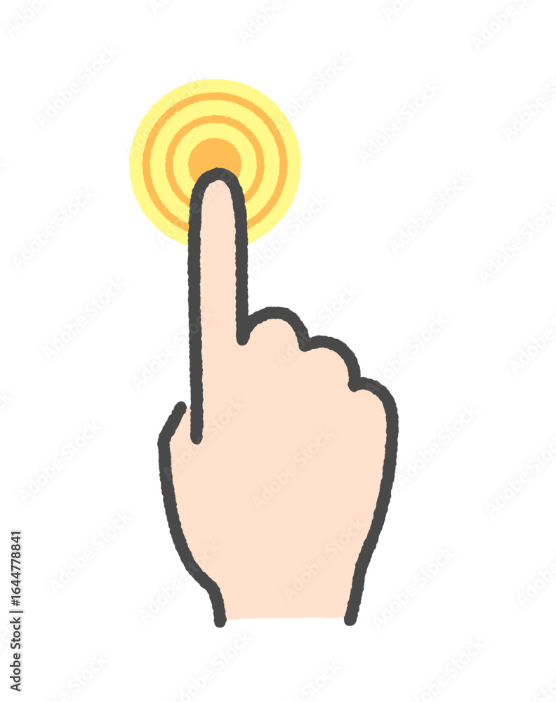 Obraz premium 人差し指でボタンを長押しタッチする手の手書きアイコン - 強く押すジェスチャー・指紋認証のイメージ