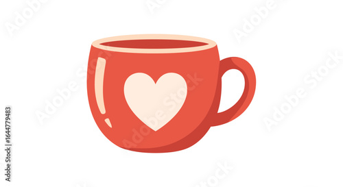 A warm red ceramic mug adorned with a large white heart symbol representing love and affection