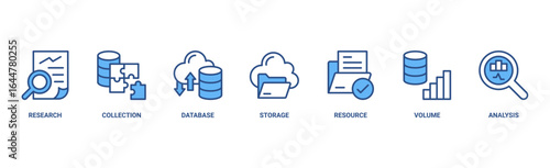 Big data banner web icon vector illustration concept with icon of research, collection, database, storage, resources, volume and analysis 