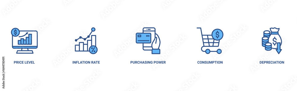 Fototapeta premium Inflation banner web icon vector illustration concept with icon of the price level, inflation rate, purchasing power, consumption, and depreciation 