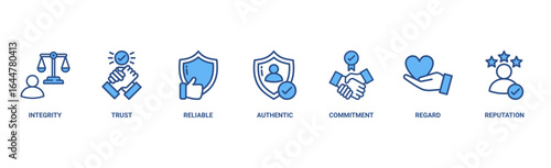 Credibility banner web icon vector illustration concept with icon of integrity, trust, reliable, authentic, commitment, regard, and reputation 
