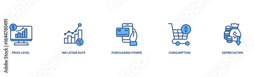 Inflation banner web icon vector illustration concept with icon of the price level, inflation rate, purchasing power, consumption, and depreciation 