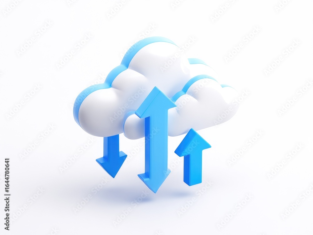 3D cloud storage icon with upload and download arrows. 3D cloud storage icon with upload and download arrows.