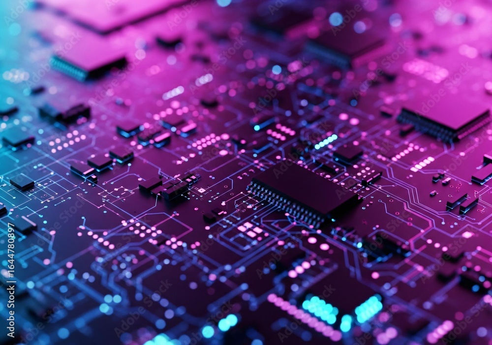 Cyberpunk circuit board glows with vibrant energy Cyberpunk circuit board glows with vibrant energy