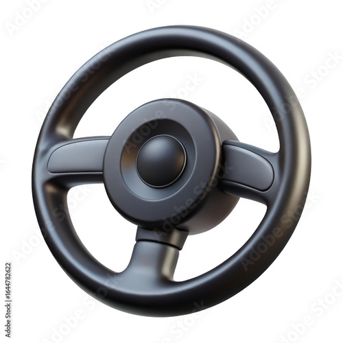 3d realistic car steering wheel isolated on transparent background