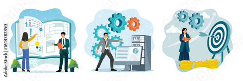 Businesspeople analyze plans and ideas,automate workflows, and develop financial strategies.