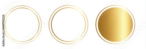Three gold circle frames, two with a simple outline and one with a filled gold gradient