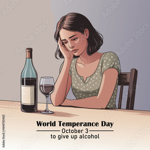 World Temperance Day. To give up alcohol. Female alcoholism.