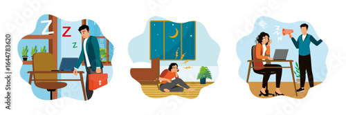 A businessman looking tired due to leep deprivation, sleep behavior disorders, work pressure.