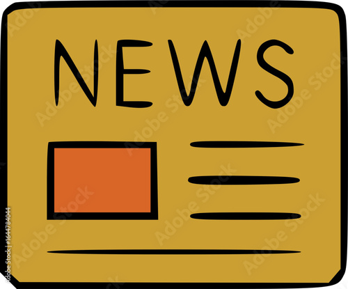 A simple cartoon illustration of a newspaper with the headline NEWS and placeholder text and image.