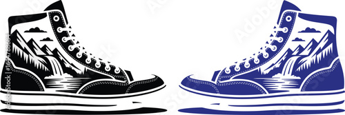  Sneakers with Mountain Waterfall Scene high-top