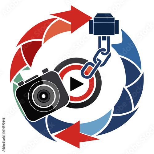 Broken Chain and Camera Lens Media Freedom Symbol Isolated Vector
