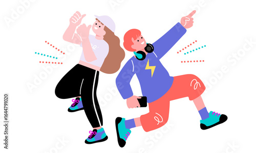 ポップでカラフルな若者たちがジャンプをするイラスト
