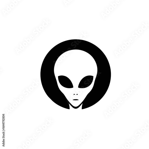 Abstract Martian Logo, Alien Head Silhouette Inside a Circle