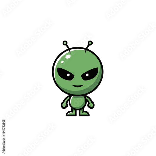Martian Character Logo, Small Body, Big Head, Clean Outlines, Baby Alien Cartoon Design
