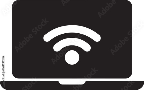 Laptop with Wi-Fi Signal Silhouette Vector – Wireless Internet and Online Connectivity Icon


