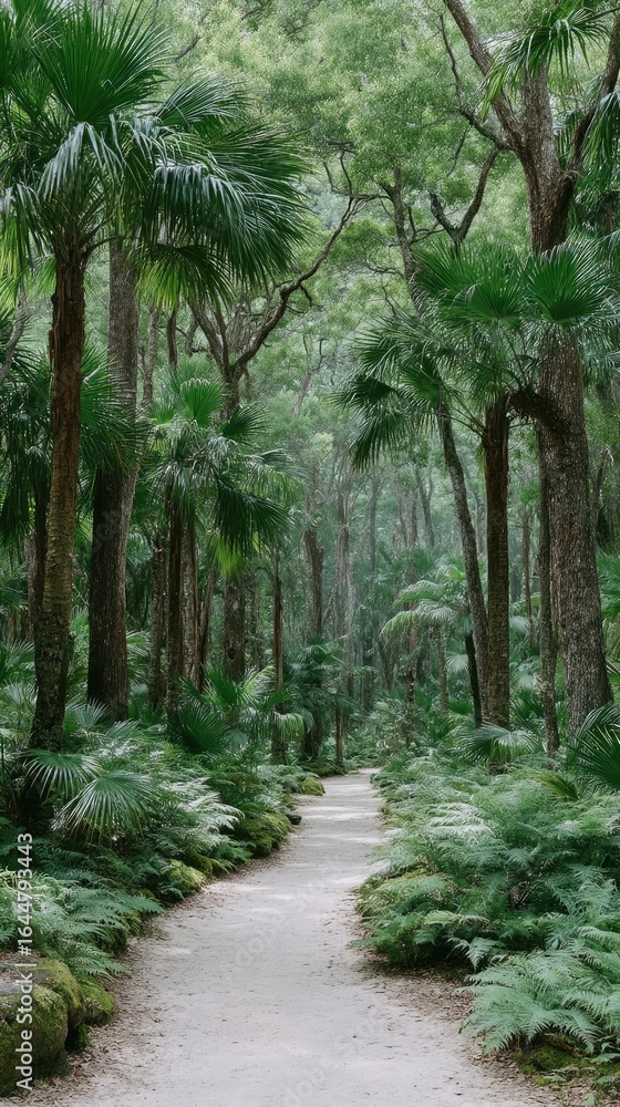 Fototapeta premium Lush Green Canopy Path Through a Subtropical Forest