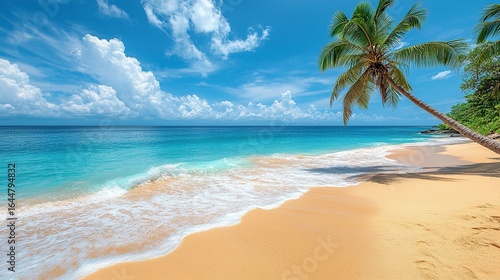 Wallpaper Mural Tropical beach with palm trees sand turquoise water and blue sky. Torontodigital.ca