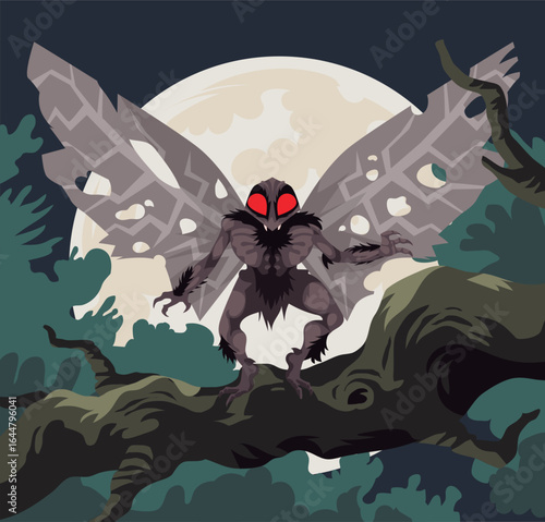 strange mothman in the night in the forest