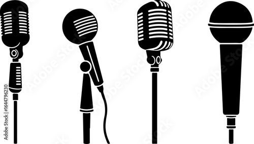 "Vintage and Modern Microphone Silhouettes Collection"