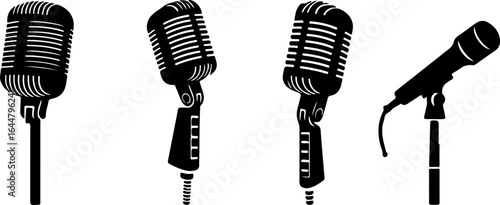 "Vintage and Modern Microphone Silhouettes Collection"