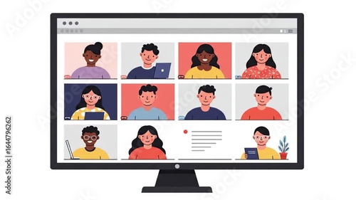 Online Meeting with Diverse Group of People Animated Illustration