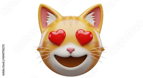 Cat emoji with heart eyes isolated on white background expressing love and affection in a cute way