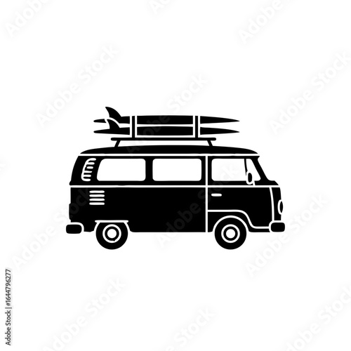 Camper van with roof luggage icon for travel, vacation, camping, road trips, outdoor adventure, and tourism.
