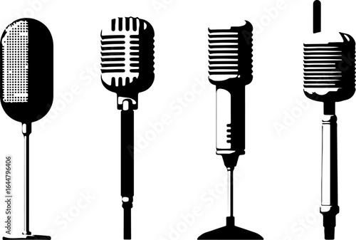 "Vintage and Modern Microphone Silhouettes Collection"
