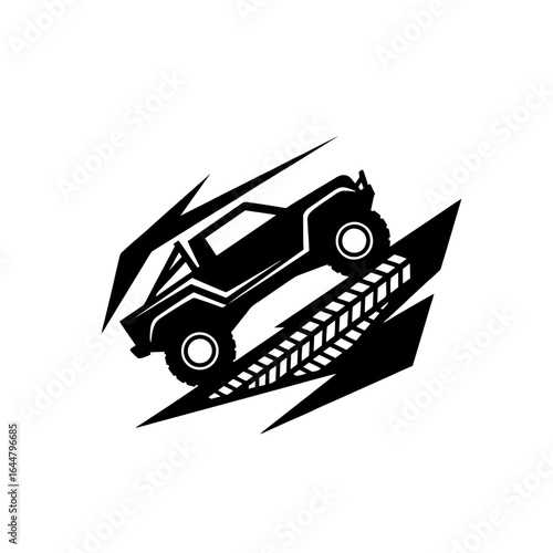 Aggressive Off Road Car Logo, Silhouette Style, Sharp Lines, Black Shapes