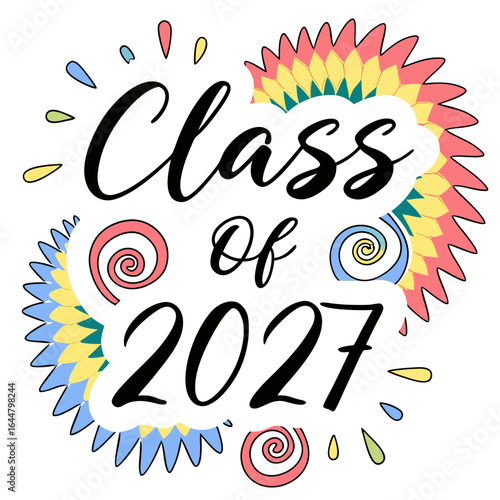 Class of 2027 with colorful abstract floral elements