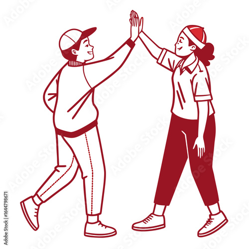 Two friends celebrating with a high five