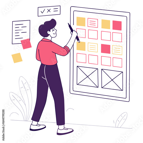 Person planning on a digital whiteboard with sticky notes
