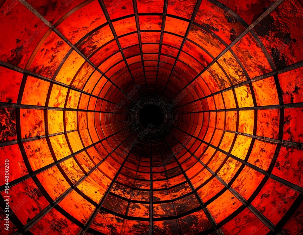 Fototapeta premium Abstract tunnel with concentric circles and grid