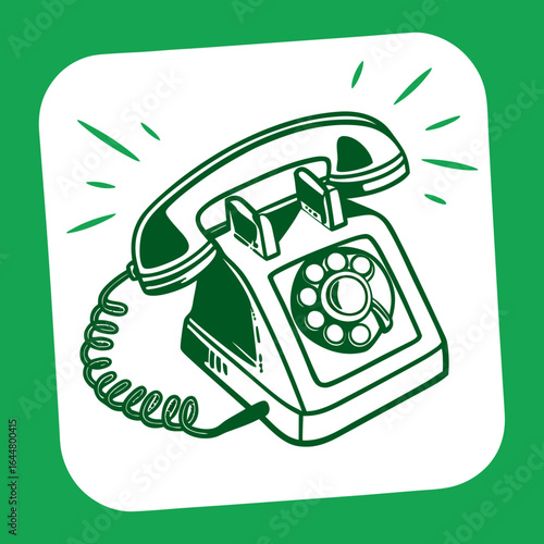 Retro rotary phone ringing with green accents